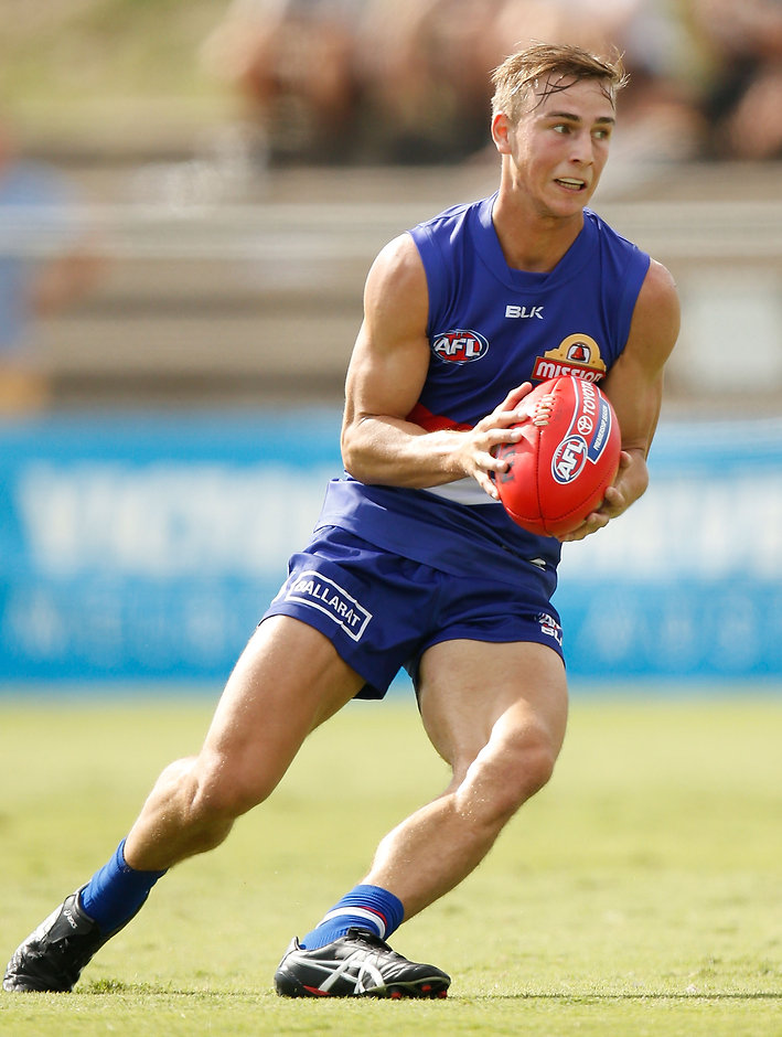 AFL 2016 Training - Western Bulldogs Intra-Club Match MELBOURNE, AUSTRALIA - FEBRUARY 13: Mitch Honeychurch of the Bulldogs in action during the Western Bulldogs intra-club match at Whitten Oval in Melbourne on February 13, 2016. (Photo by Michael Willson/AFL Media)